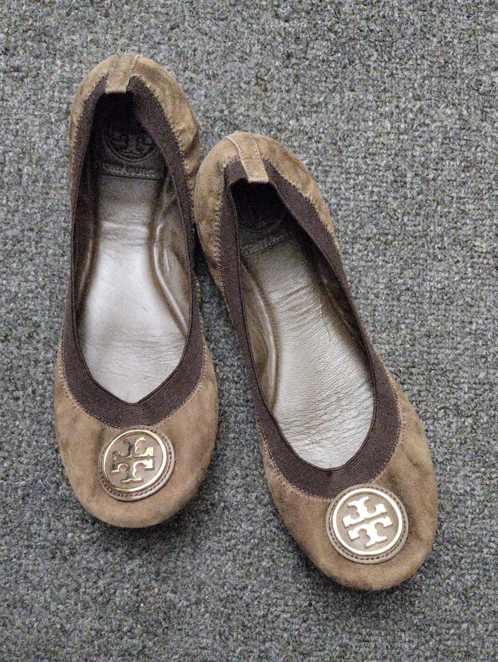 Tory Burch "Reva" Brown Suede Ballet Flats